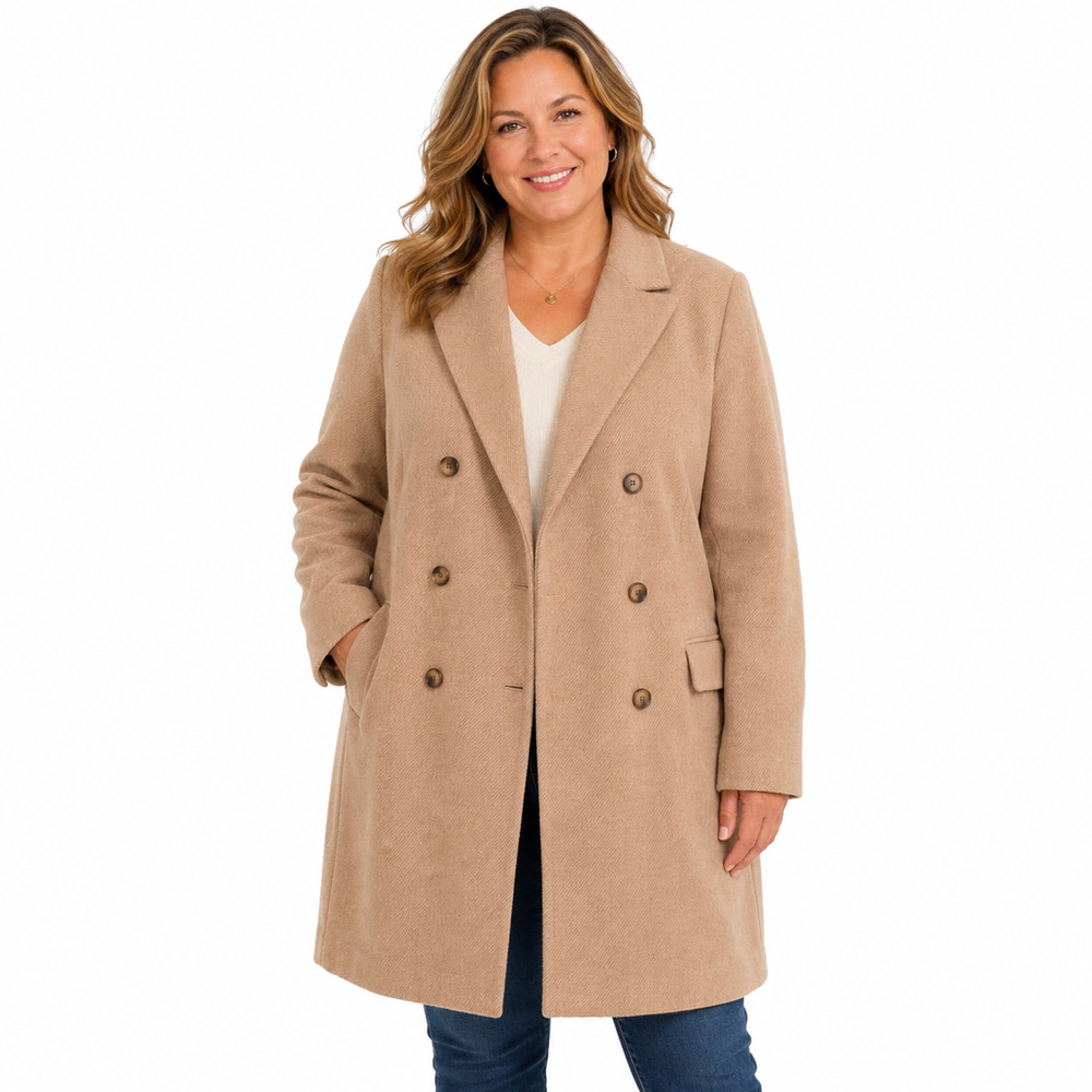 Ann Taylor Loft Beige Double Breasted Wool Blend Dress Coat Knee Length sz XL
